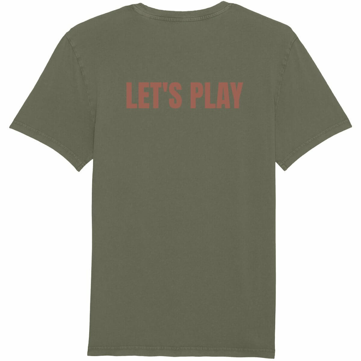 Unisex vintage t-shirt Premium Plus "LET'S PLAY" in washed look with side seams, 100% organic cotton, available in sizes XS to 2XL