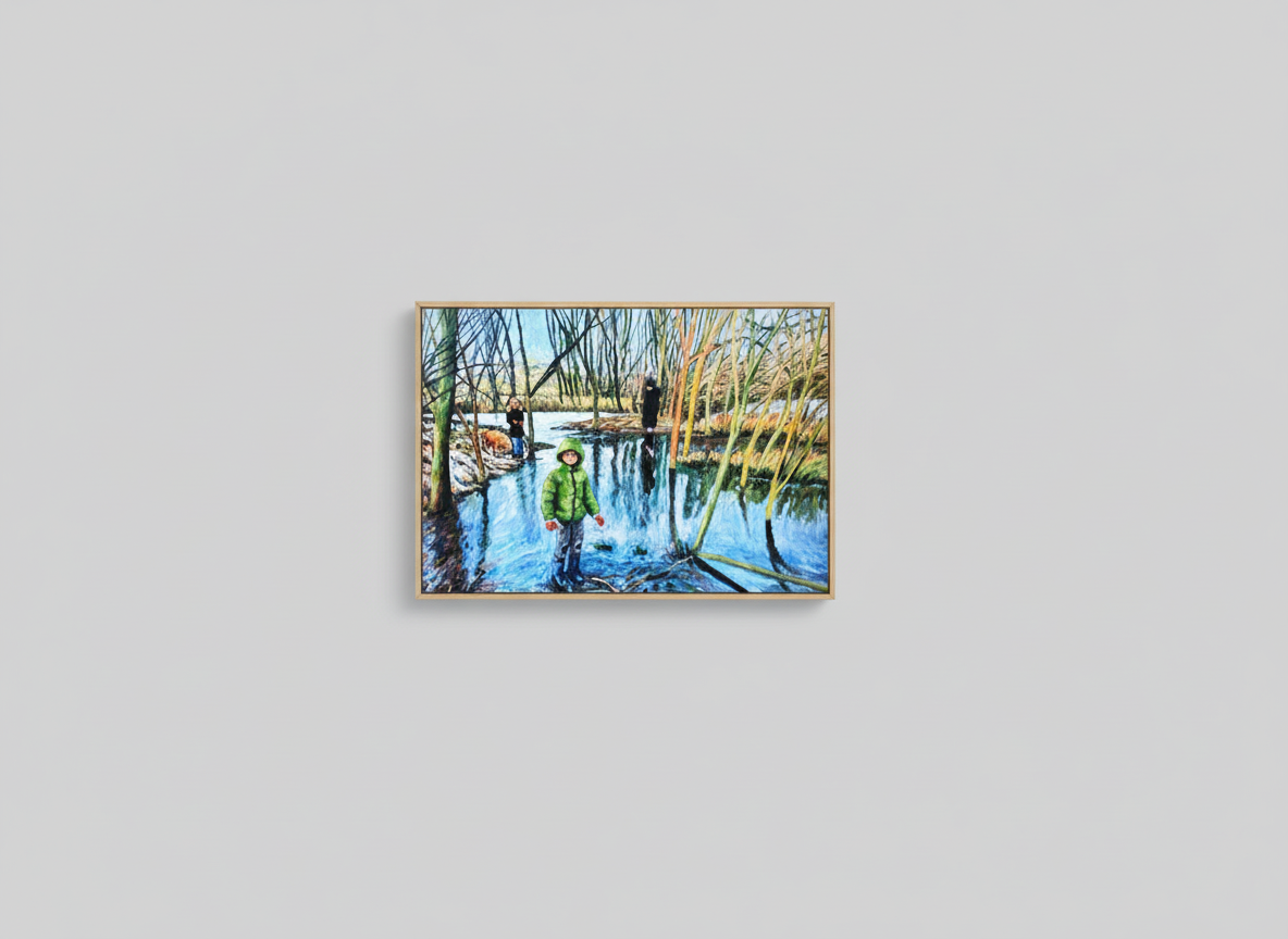 87 x 60 cm, solid wood art box- natural oak winter