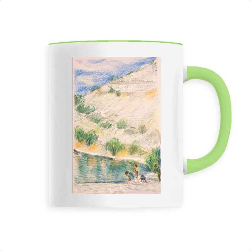 Ceramic mug premium-LAKE UNDER THE HILL