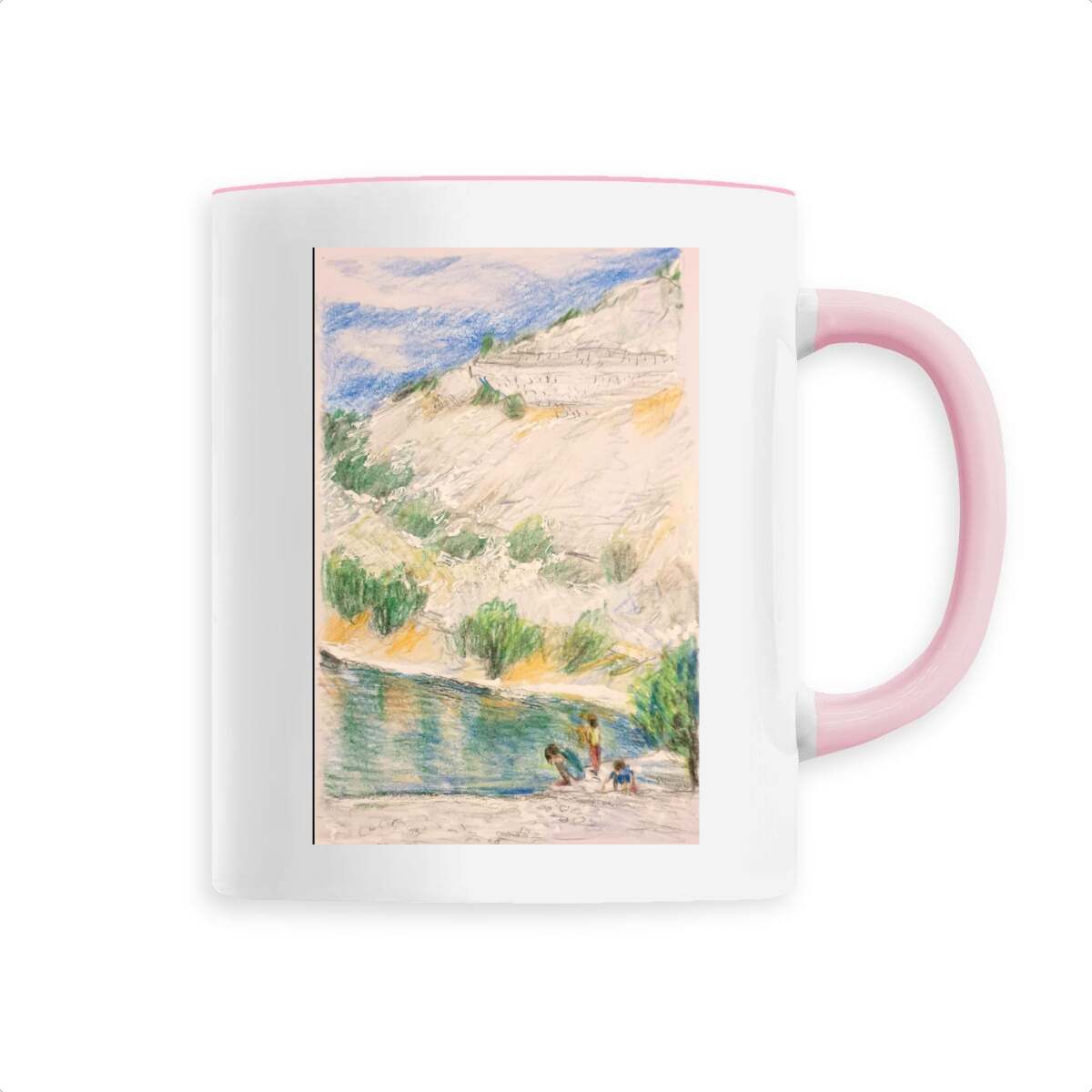 Ceramic mug premium-LAKE UNDER THE HILL