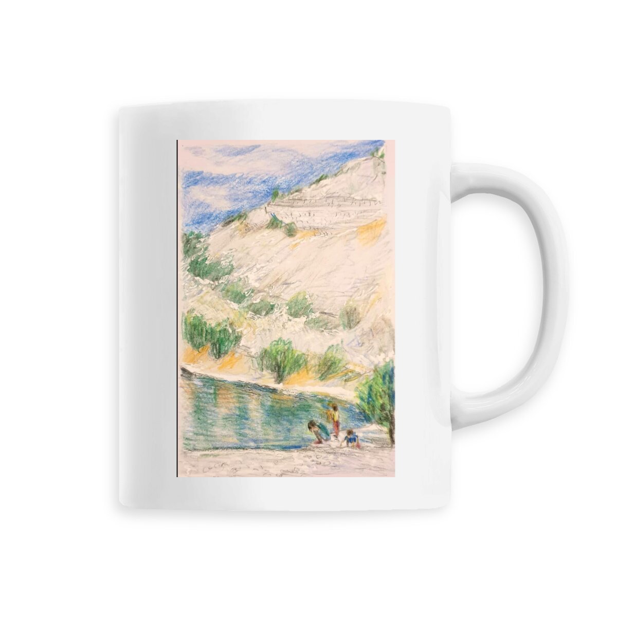 Ceramic mug premium-LAKE UNDER THE HILL